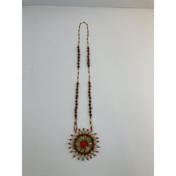 Vintage Monkey Pod Beaded Womens Boho 26 In Necklace 70s Red And Green - Picture 2 of 7
